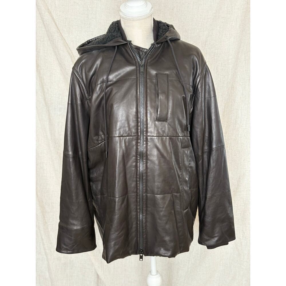 Vince Oversized Black Lamb Leather Puffer Jacket Size Medium